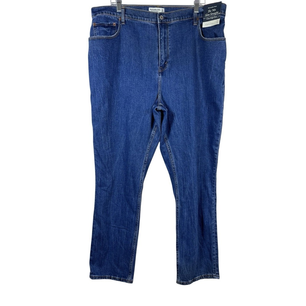 NWT Abercrombie Fitch Sz 35/20S 90s Slim Straight Curve Ultra High Rise Med Wash